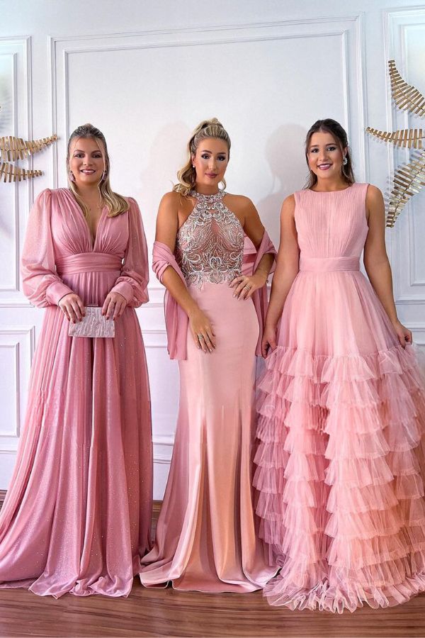 vestido de festa rosa claro
